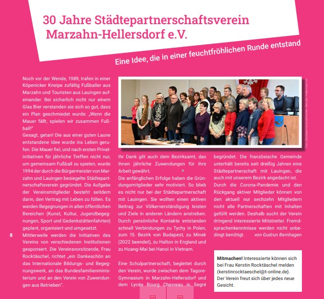 Artikel zum Städtepartnerschaftsverein Magazin Kosmos Ehrenamt Ausgabe 3-24 Autorin Gudrun Bernhagen